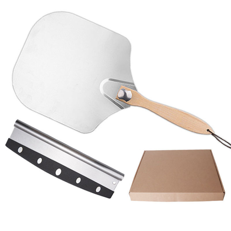 Folding aluminum pizza Scraper with pizza knife wooden handle baking shovel Pizza transfer shovel