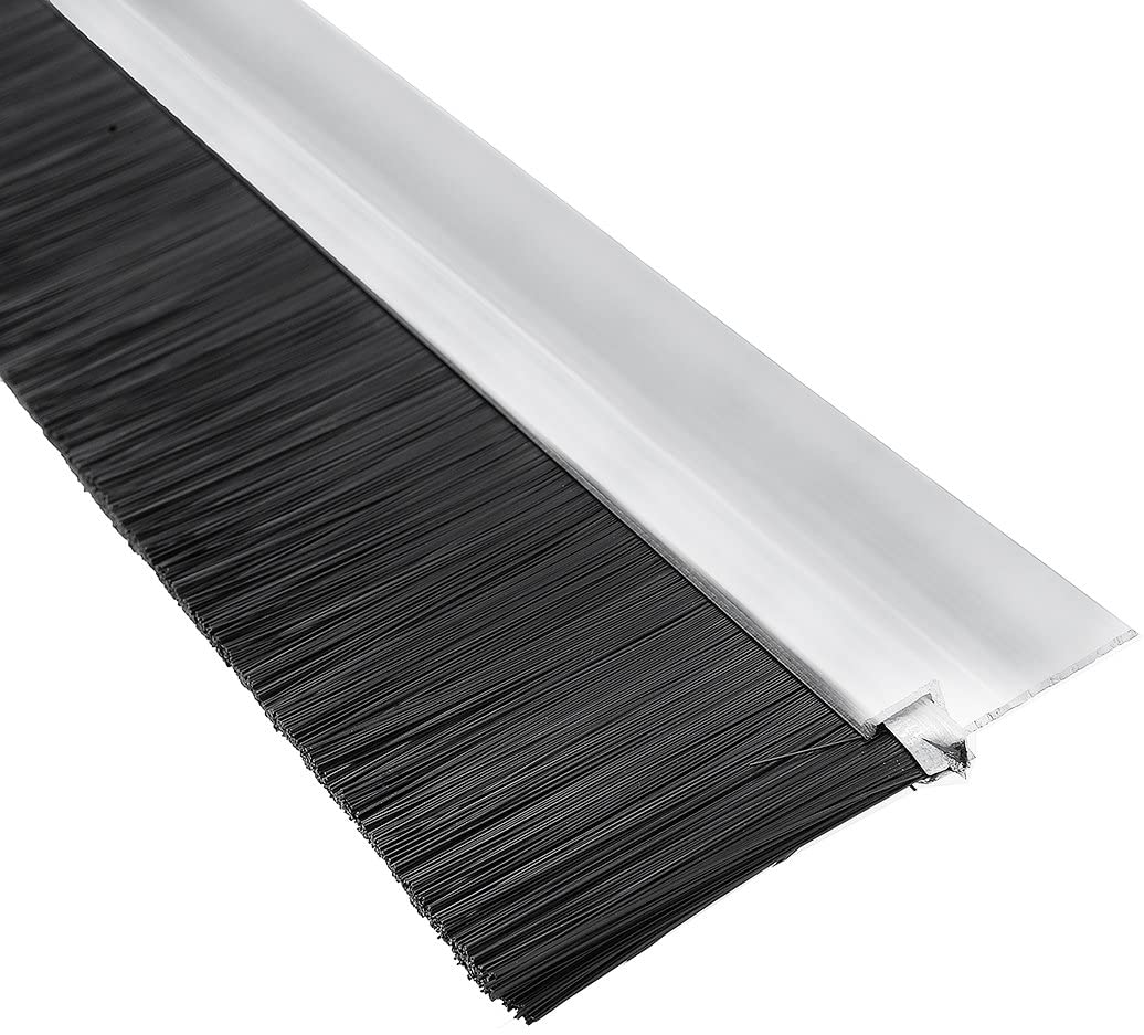 Door Bottom Sweep, Clear Anodized Aluminum with 1" Gray Nylon Brush insert, 0.25"W x 1.875" H x 36" L
