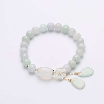 Natural Jade Bracelet 14K Gold Female Model Hanging Natural Shell Flower Jade Water Drop Bracelet