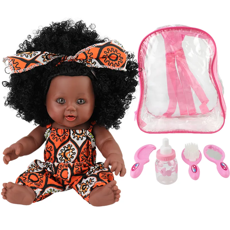 New design vinyl girl lovely 12 inch african american black baby doll for kids