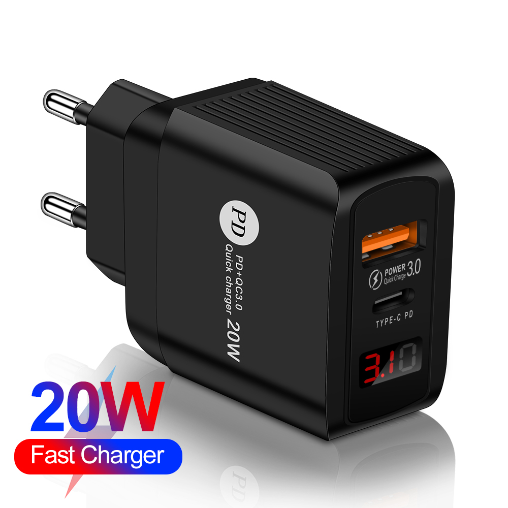 Новое фантастическое зарядное устройство с 2 портами USB и светодиодным дисплеем для мобильных телефонов pd 20 Вт, зарядное устройство с несколькими портами USB, зарядное устройство для путешествий
