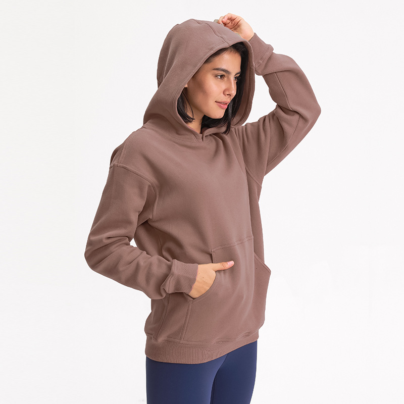 Long Sleeve Breathable Solid Color Custom Hoodie Yoga Exercise Coat For Women Outdoor Sweatshirt With Pocket Fleece Hoodie