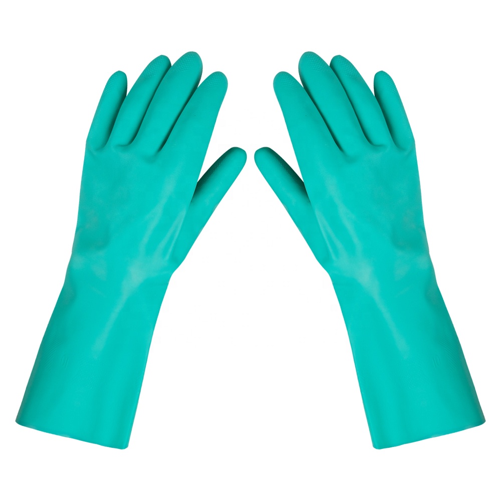 Cheap Production Elastic Green Latex Safety Work Kitchen Nitrile Hand Gloves for Household