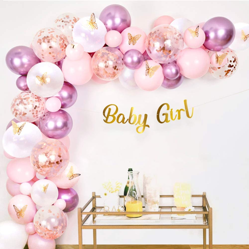 Sweet Baby Co. Girl Baby Shower, украшения для вечеринки девочки с розовыми и фиолетовыми цветами, комплект гирлянд из розового золота, баннер для принцессы
