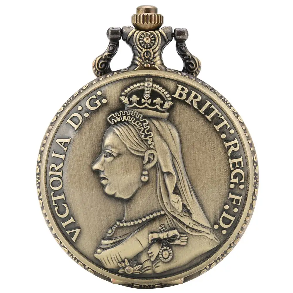Vintage Custom British Queen Victoria Pattern Thick/Thin Chain Quartz Pocket Watches