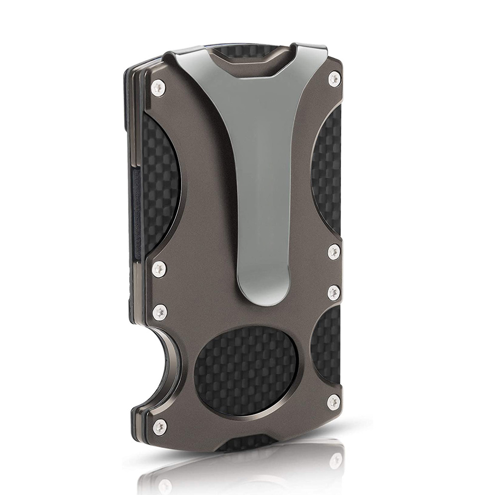 Aluminum Alloy Construction Metal Ultra-Thin Minimalist Tactical Carbon Fiber Stainless-Steel RFID Blocking Money Clip Wallet