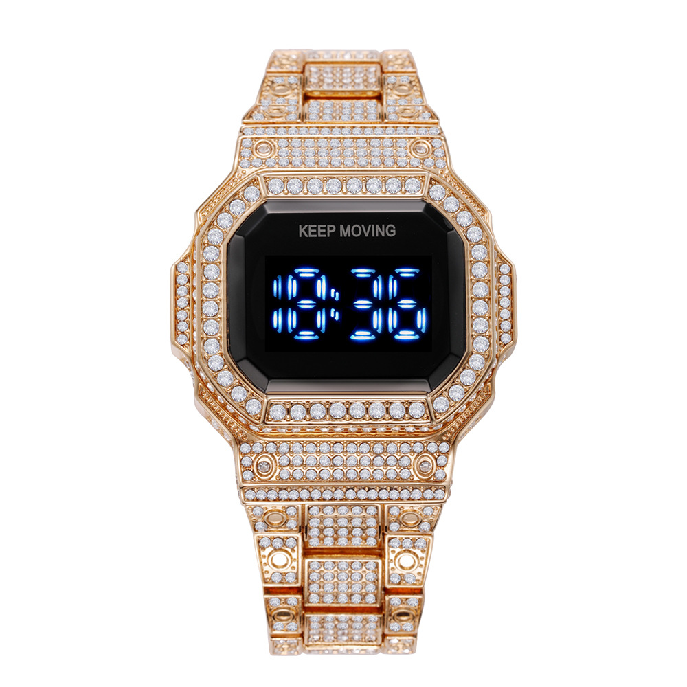 Hot Sale Luxury Brand Reloj Hombre Fashion Man Watch Bling Steel Belt Digital LED Gold Wrist Diamond Watch