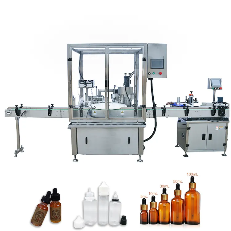 Automatic PET Plastic Glass Small Bottle Cosmetic Cream Lotion Perfume Essential Oil Rotary Filling Plugging Capping Machine