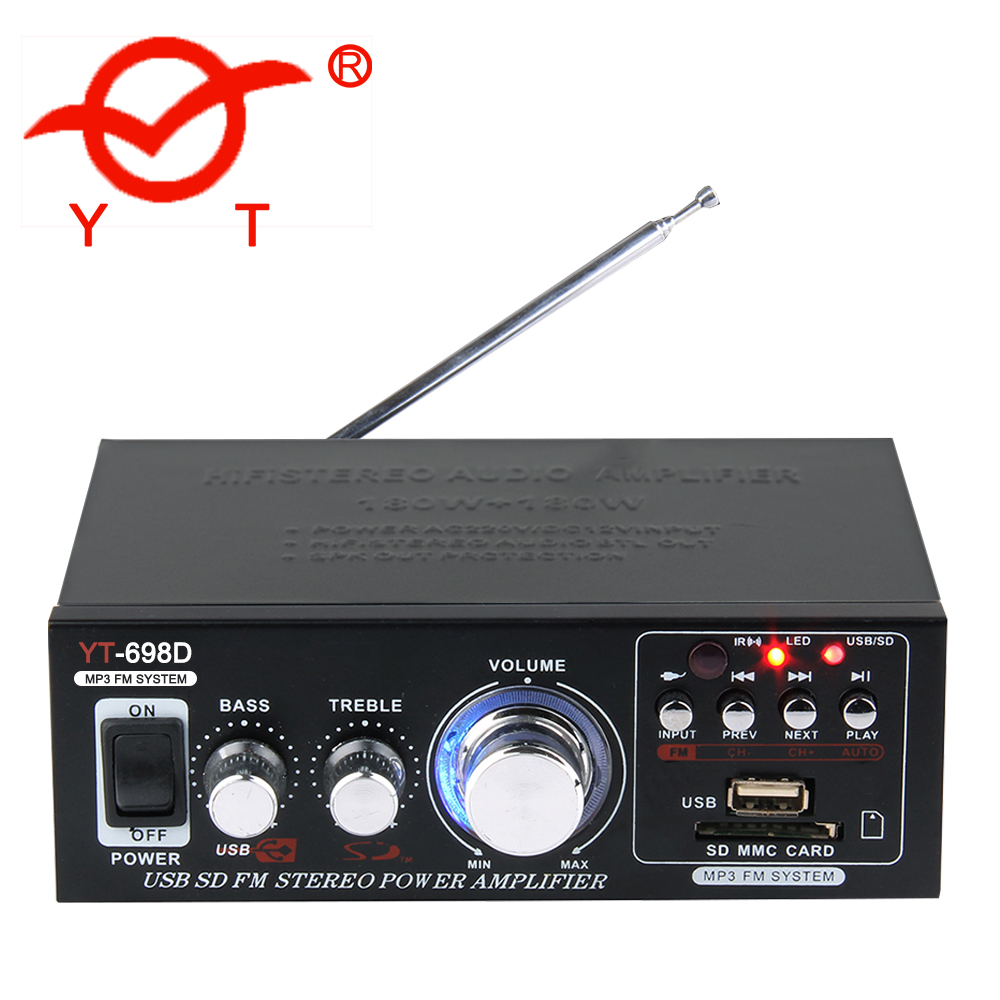 Профессиональный Hi-Fi стерео усилитель мощности 180 Вт + 180 Вт YT-698D с USB/SD/FM/BT