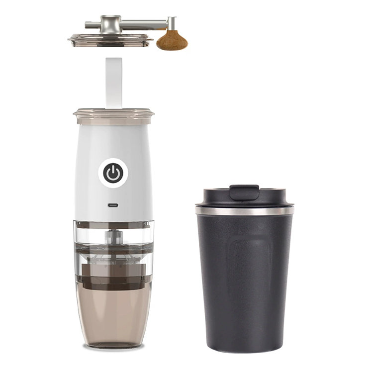 Hot selling Stainless Steel 5 level mini 2 in 1 hand electric coffee bean grinder with cup