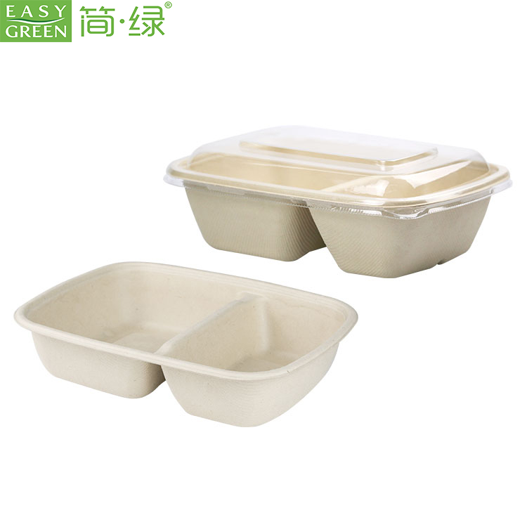 Одноразовые биоразлагаемые мешки целлюлозы 2 отсека на вынос Bento фаст-фуд упаковка