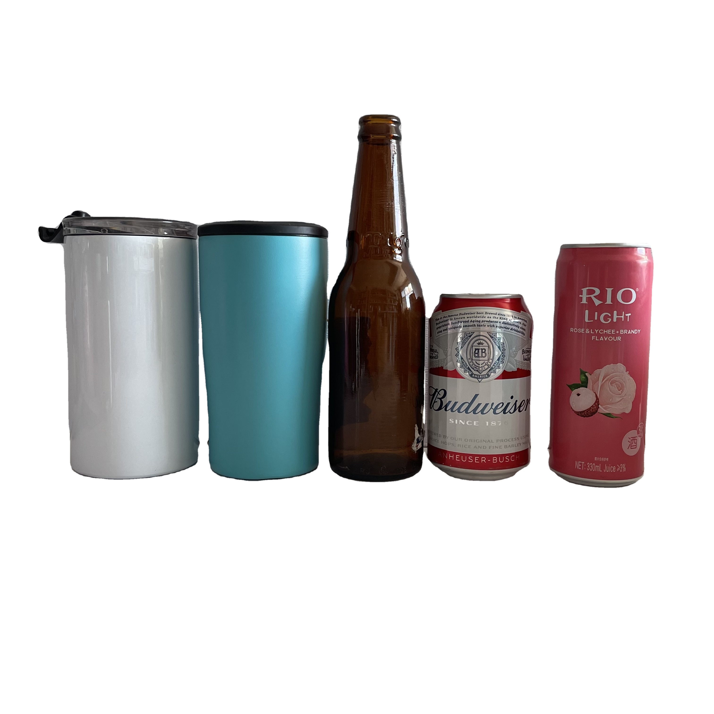 Insulated 12oz Can Cooler 4 in 1 Slim Beer Can Cooler Double walled Stainless Steel Beer Holder Suitable for Slim & Short Cans B