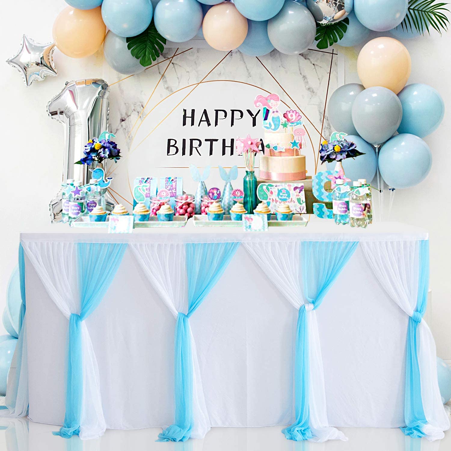 Голубая Тюль Юбка для стола Baby Shower скатерть для мальчиков объявление о поле 6ft балетная пачка с оборками для малюток; Стола бальная юбка ко дню рождения