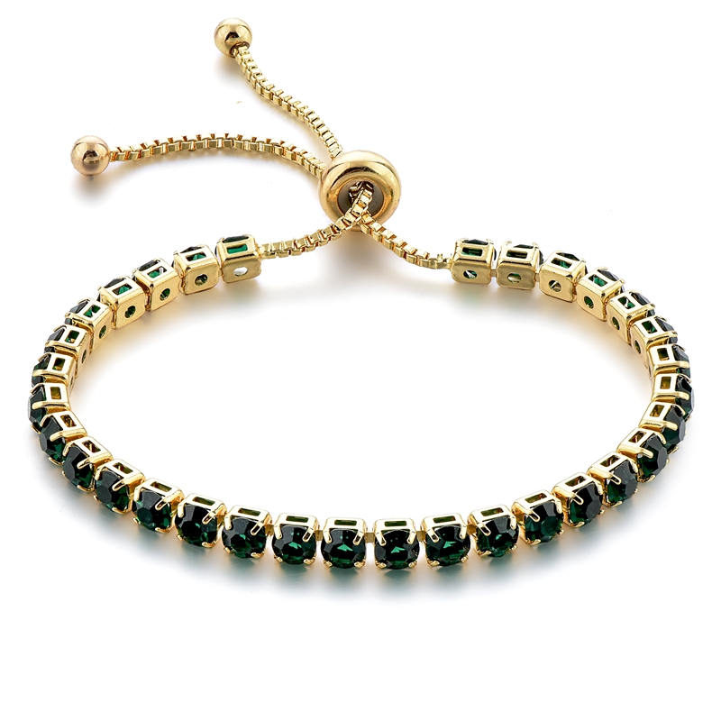Hot Sale Inlaid Green Square Rhinestone Bracelet Ladies Adjustable Rhinestone Cup Bracelet