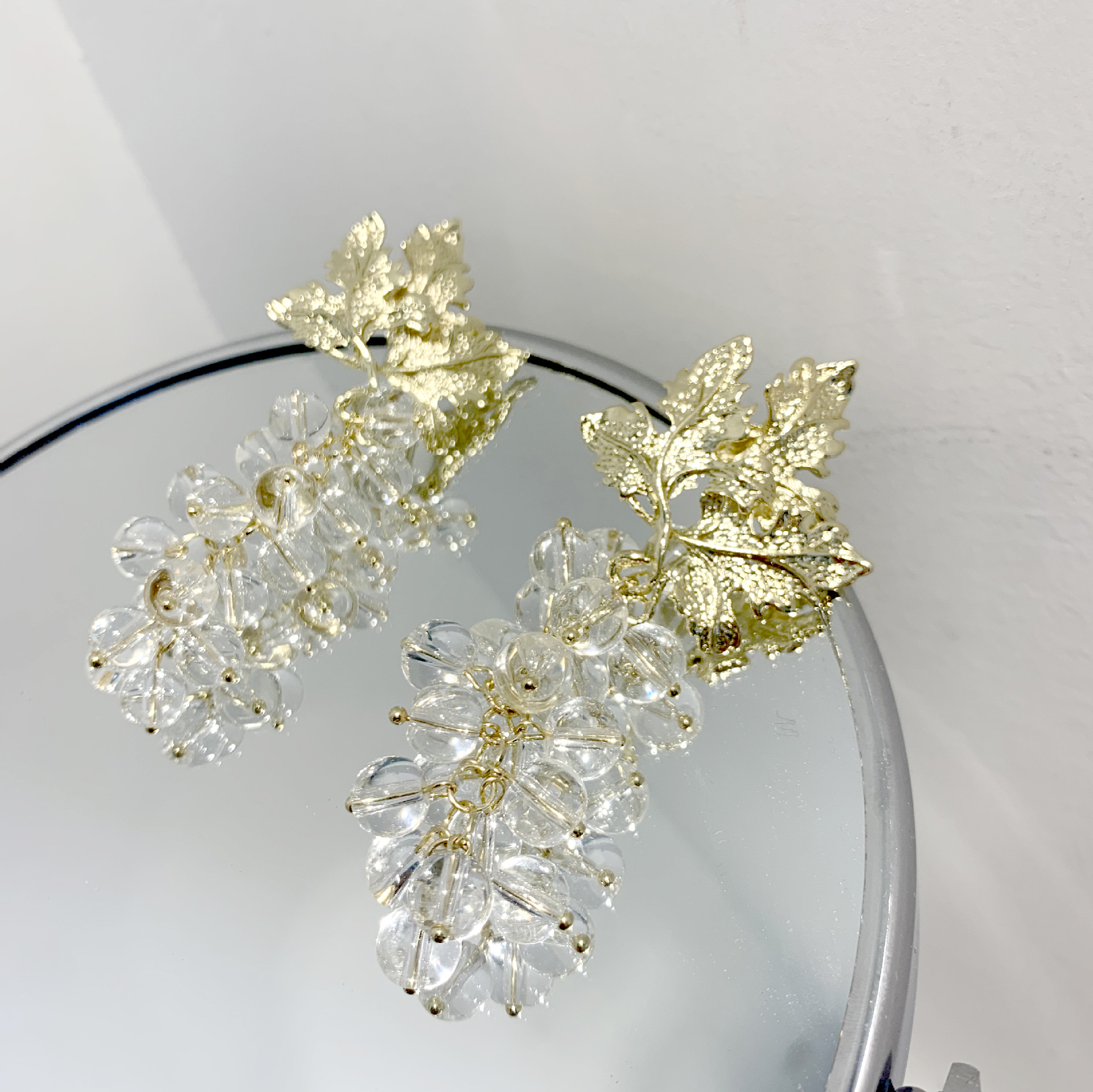 Retro transparent crystal grape string of European and American personality long earrings
