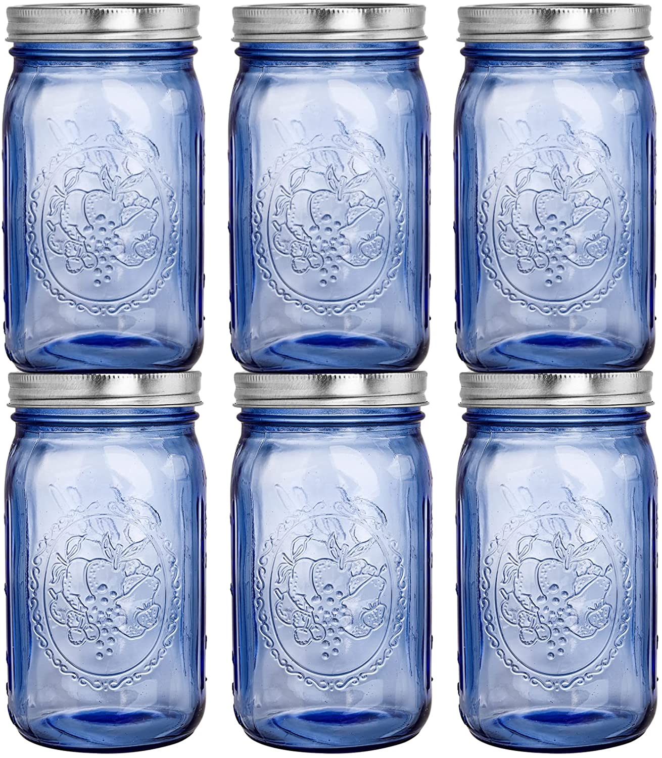 Blue Quart Mason Jars with Airtight lids & Bands, 32oz Vintage Wide Mouth Canning Jar, Safe For Canning, Pickling, Storage, DIY