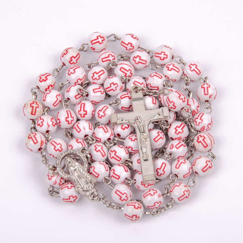 Catholic 8 mm carve beads in Stock antique silver chain Crucifix cross High quality Rosaries