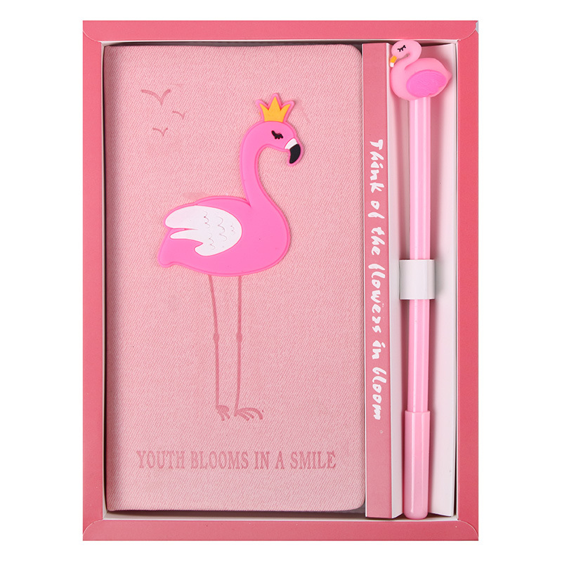 Pink girl's heart book with pen set lovely cartoon Flamingo student Notepad office notebook