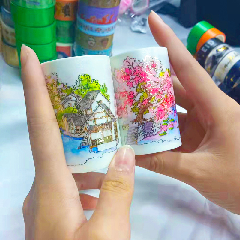 Custom Rolls Foil Washi Tape Manufacturer  60 mm Wide Gold Colored DIY Craft Washi Masking Tape Intersperse Gold scenery