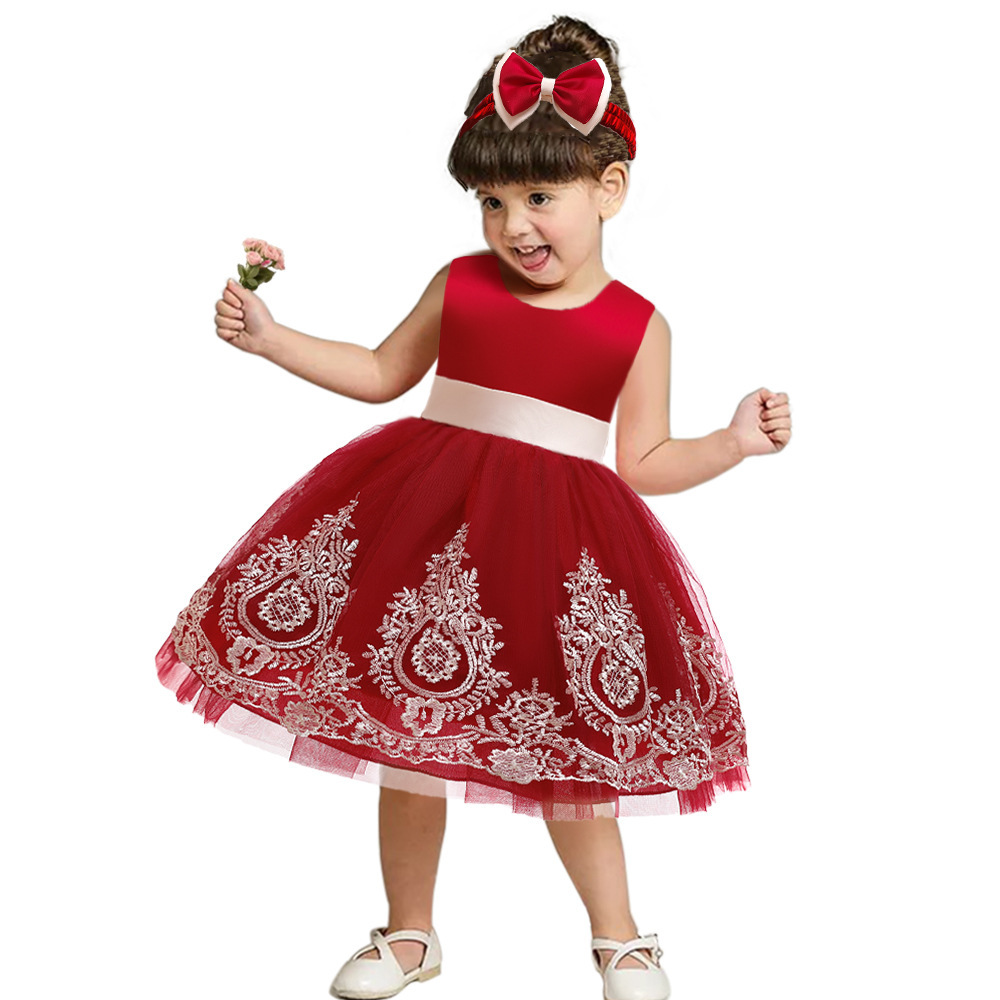 Amazon Top Sale Children Gown Baby Girl Dresses Birthday Party Kids Dress For Girls With Free Headband L2022XZ