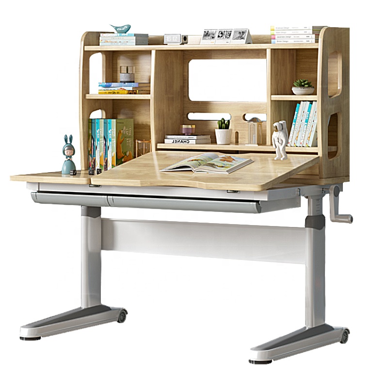 Rubber Wood Kids Study Desk Drafting Table Ergonomic Multi Function Real Wood Adjustable Child Table Computer Station