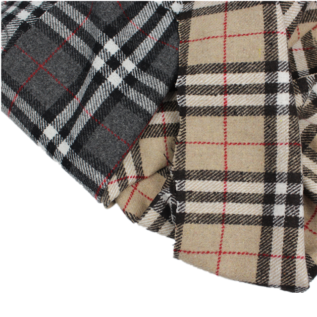 Oversized Plaid twill wool blend fleece fabric for winter shirts, coats and jackets