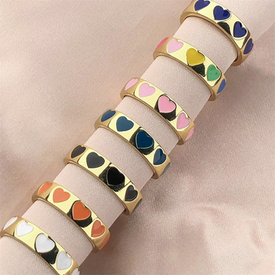 Fashion Adjustable Gold Plated Colorful Enameled Heart Open Rings Candy Color Enamel Love Heart Finger Rings