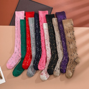 brand logo cotton socks women fashion designer socks letter knee high 100% cotton gg glitter socks