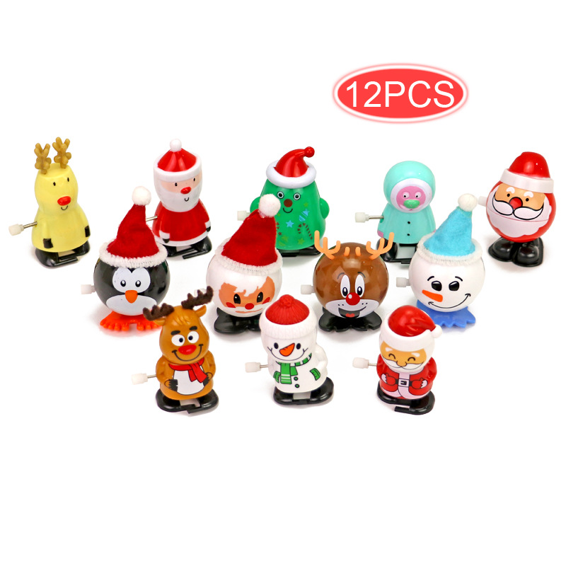 Christmas Gift Decoration 12PCS Christmas Tree Santa Claus Snowman Reindeer Elk Plastic Clockwork Toys