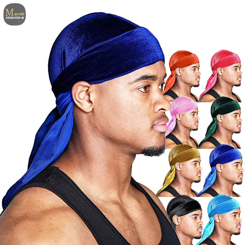 Hot Custom Turbante Silk Designer Velvet Bonnets And Durags Satin For Men Vendor African Head Wraps Du Rags Turban Cap Headscarf