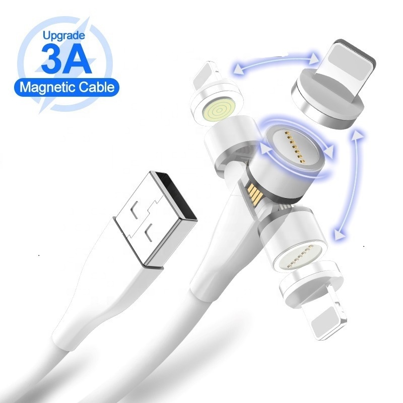 Магнитный USB-кабель 3 в 1 для быстрой зарядки телефона со светодиодной подсветкой, 1 м, 540 А, вращение на градусов