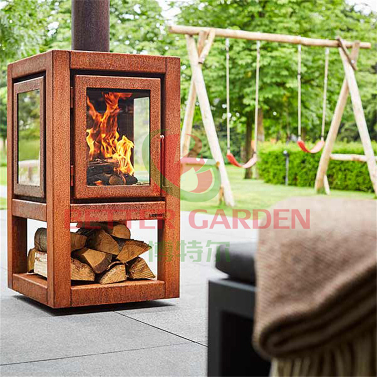 Стальной наружный автономный камин corten, камин для сжигания древесины, садовый камин