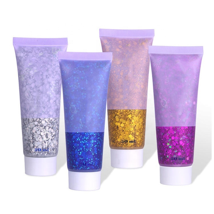 Body Glitter 4 Colors Holographic Chunky Glitter With Long Lasting Fix Gel for Face Body Hair Nail Brighten