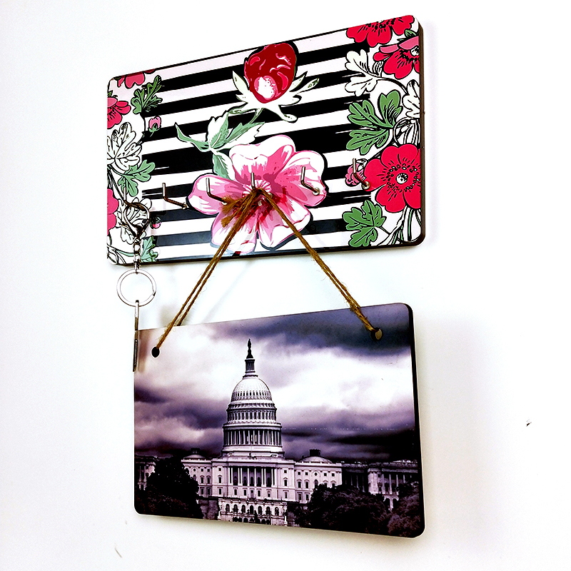 new product Factory price MDF Creative Sublimation key holder cloths hooks blank wooden plate wall hook for custom image