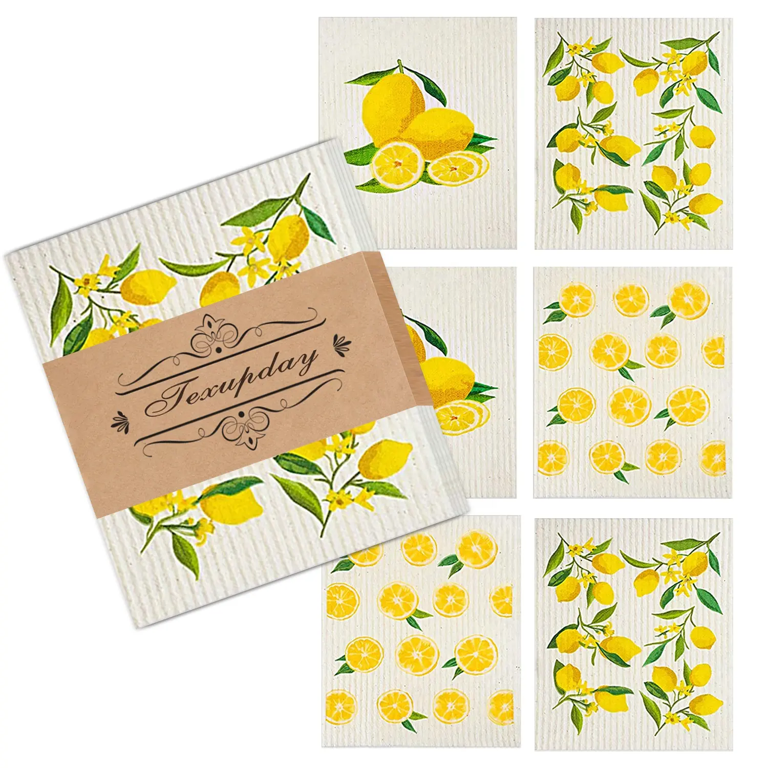 ECO-Friendly Custom Lemon Printing Reusable Biodegradable Cellulose Swedish Dish Towel Clothes Dishcloth Wipe Cleaning Cloths