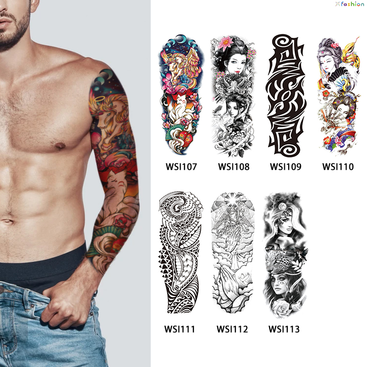 IFASHION Water-proof Full Arm Large henna tattoo stickers saintking decal