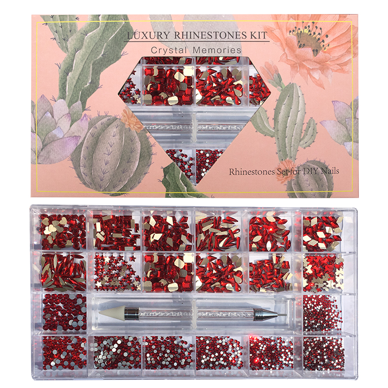 20 Colors Amazon HOT High quality 3D customize Nail rhinestones kit Nail Art Bling Crystal nail stones rhinestones