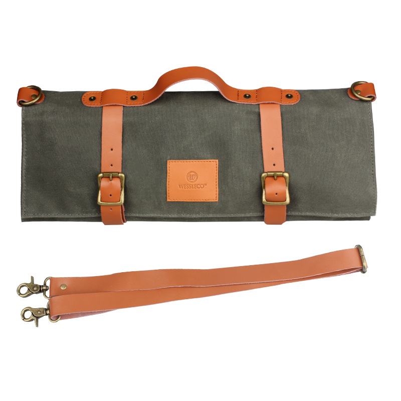 Ob075 Factory Canvas Roll Type Knife Set Bag Kitchen Kit Portable Kitchen Tool Storage Bag Chefs Knife Roll Bag
