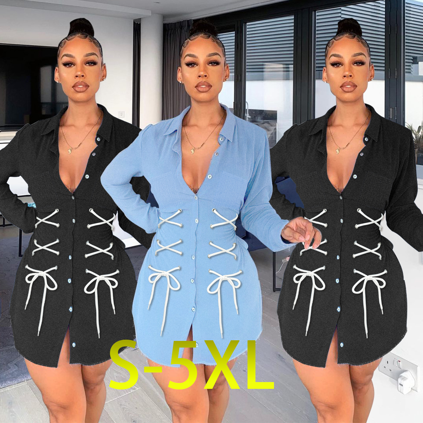 XLL fashionable ladies stylish denim coat long sleeve fall bandage lace up top coats women jackets and coats 2021