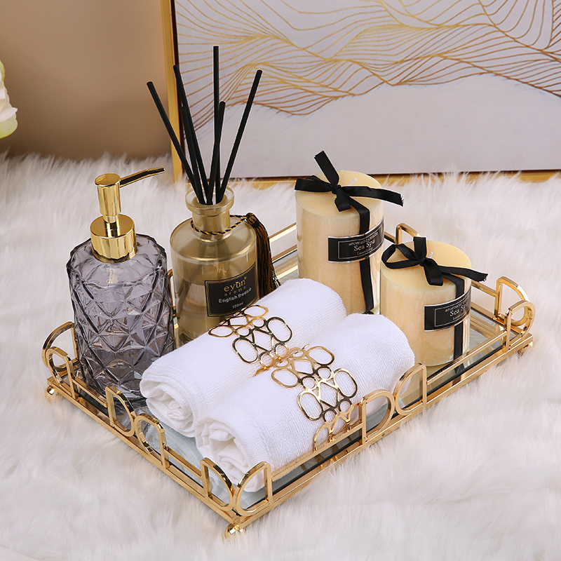 luxury modern light luxury modern metal iron crafts mirror storage plate table decorative tray