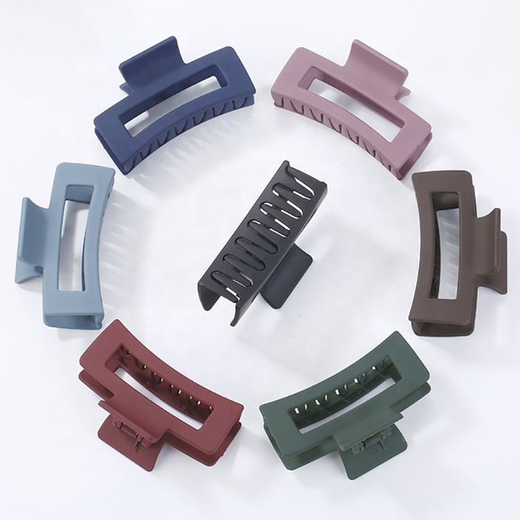 Hot Selling Wholesale INS Style Big Size 8.5CM Hair Clamps Hollow Rectangle Acrylic Plastic Matte Hair Claw Clip For Thick Hair