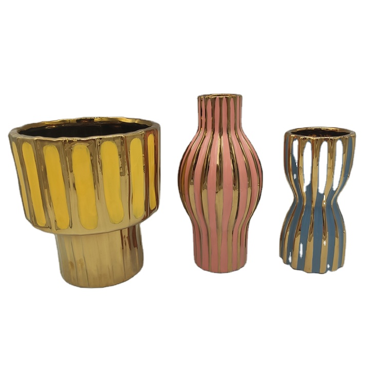 Customize luxury ceramic flower lightbulb vase modern colorful electroplated flower pot ceramic and porcelain vases