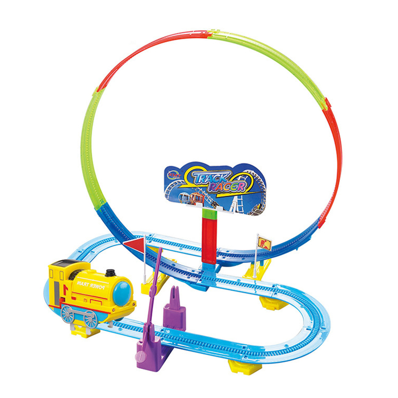 Popular electric 360 degree rail slot cars race track educational children toddler toys model train race track roller coaster to