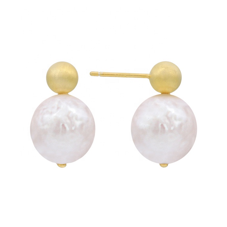 New Personalized Female 925 Sterling Silver Gold Plated Freshwater Irregular Post Real Large Baroque Pearl Stud Earrings