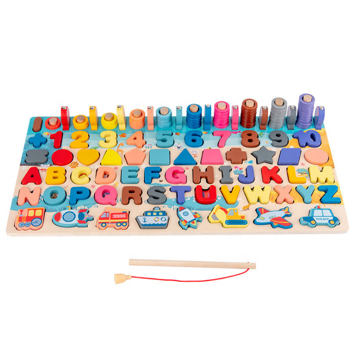 7 in 1 Stacking Blocks Counting Math Learning Fishing Game Montessori Toys for Toddlers