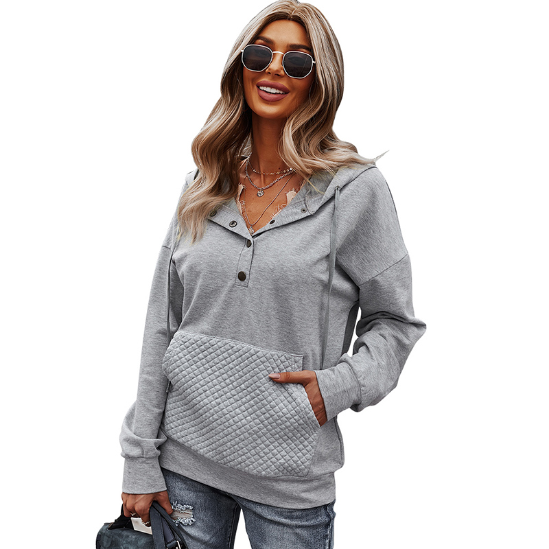 Women's Button Collar Drawstring Lounge Hoodies Pullover Sweatshirts Long Sleeve Hooded Tops with Pockets