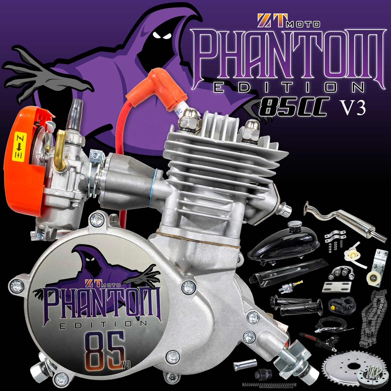 ZTMOTO-85 V3 велосипед мотор комплект 2-х тактный реальные 85cc диаметр 52 мм Phantom 85 газа моторизованный велосипед концентратор цикла двигателя