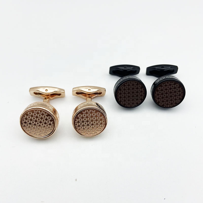 Top High Quality Round Rose Gold Black Color Metal Custom Cufflinks Logo