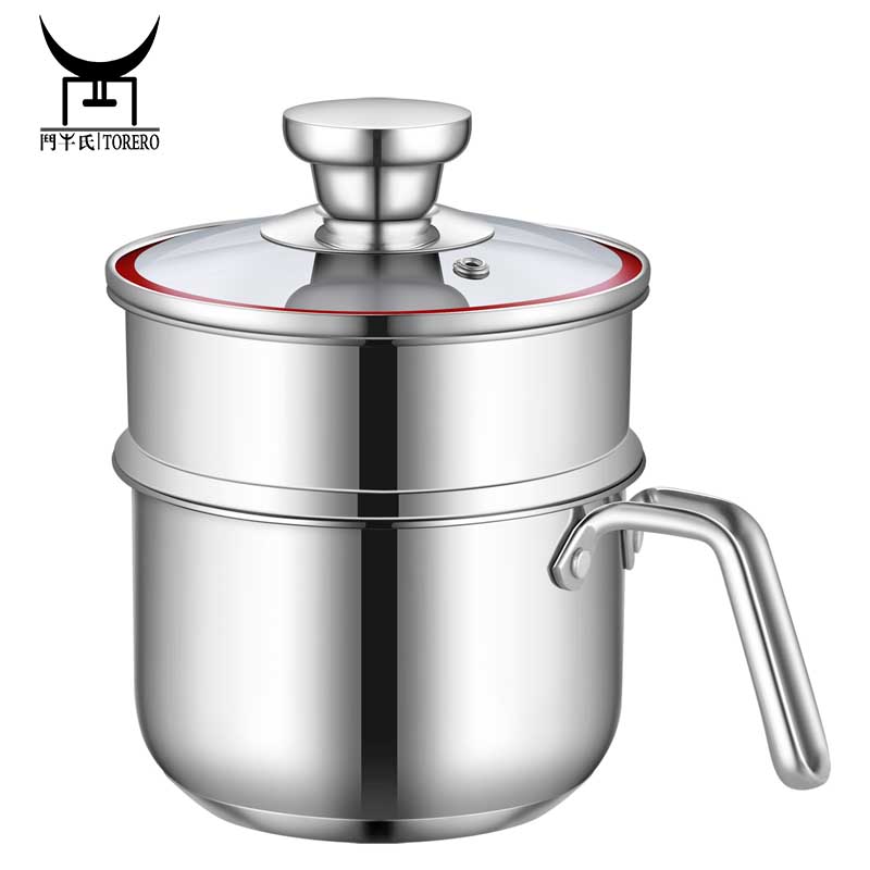 Cooking steam pot 2 tiers 304 stainless steel steamer cooker, stainless steel sauce pan with steamer basket and glass lid