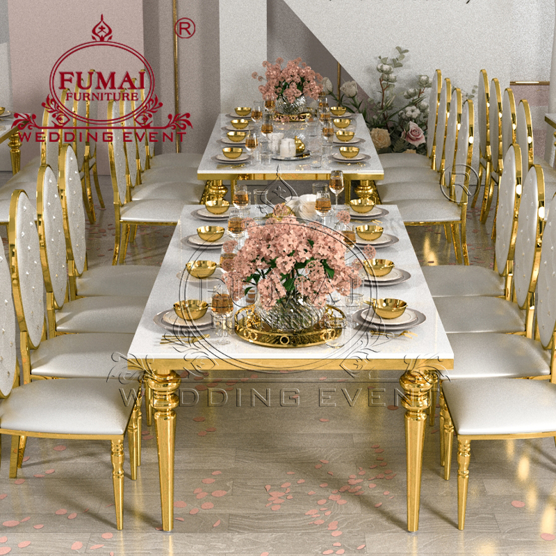 Gold Stainless Steel Frame MDF Top Center Pieces Wedding Hotel Reception Table